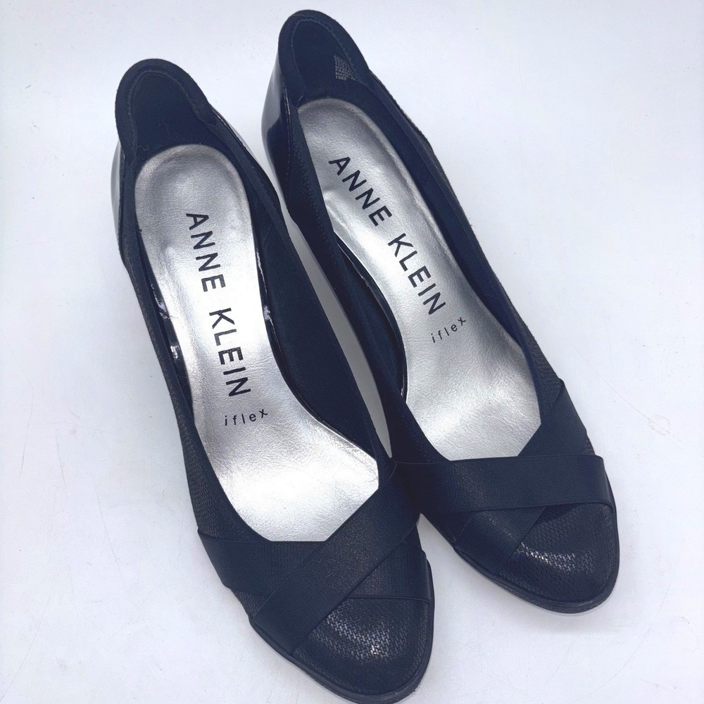 Anne Klein Black Wedge Peep-Toe Shoes